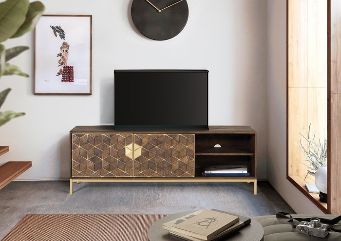GINER Y COLOMER Mueble TV de madera de mango y detalles dorados